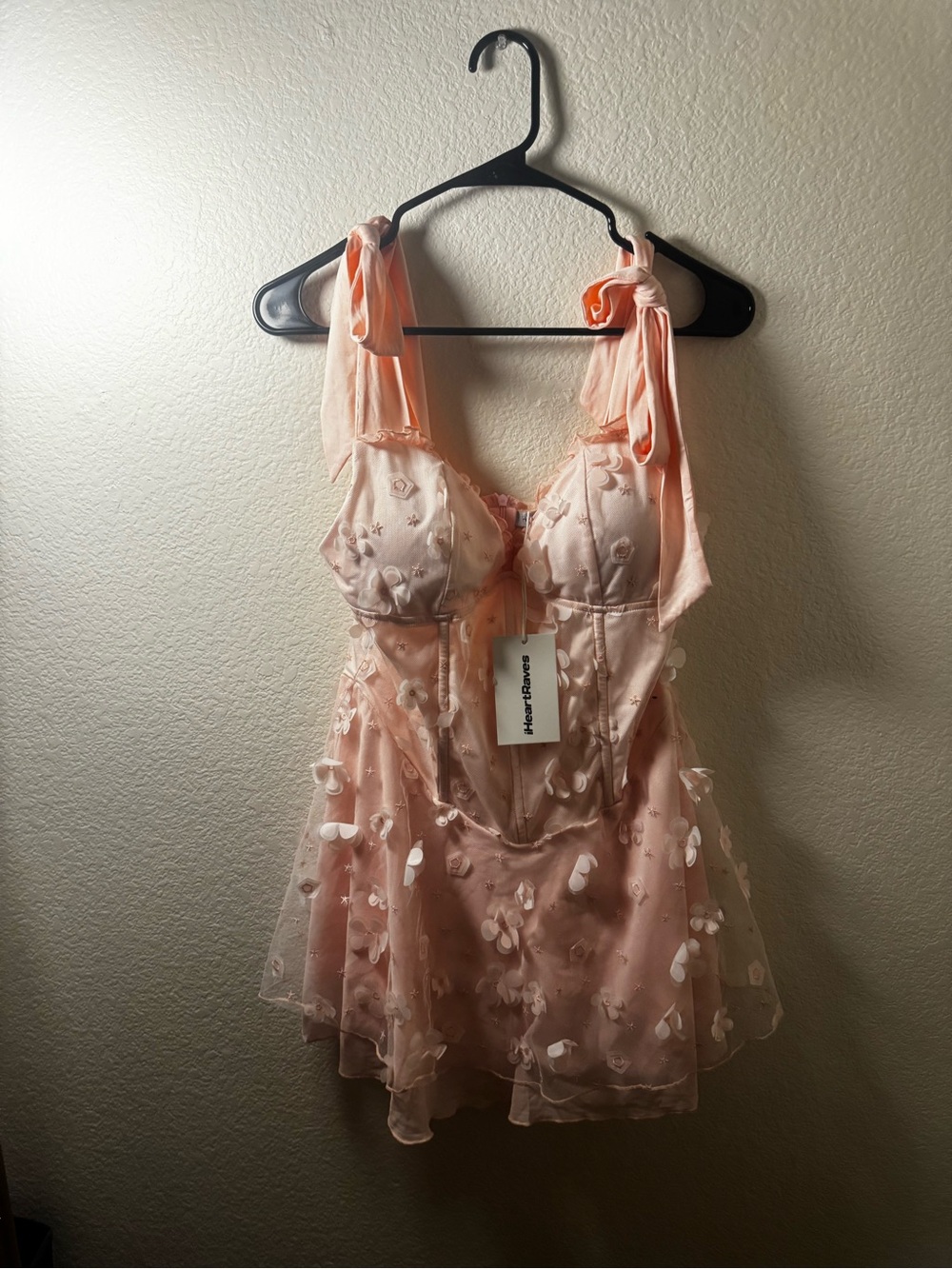 IHeartRaves - Sheer Floral Babydoll Corset Dress - Light Pink